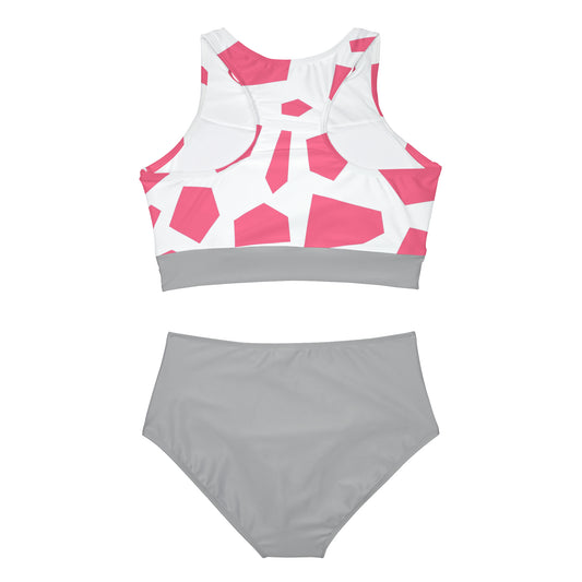 PINK GEODES 101 LIGHT GREY - Sporty Bikini Set (AOP)