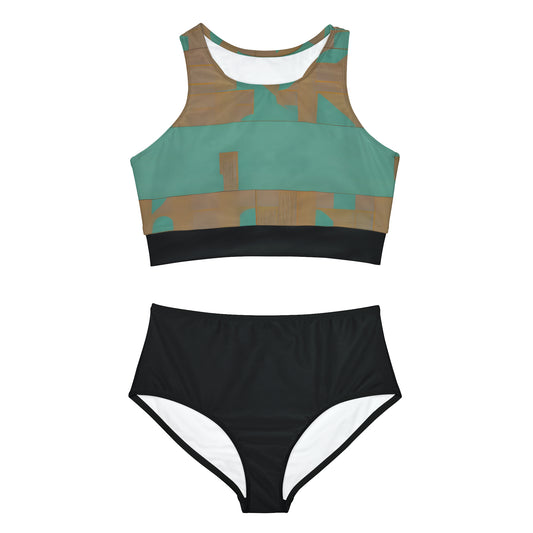 ABSTRACT SHAPES 103 BLACK - Sporty Bikini Set (AOP)