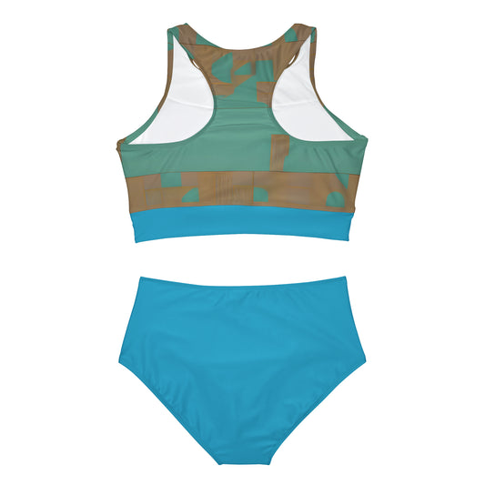 ABSTRACT SHAPES 103 TURQUOISE - Sporty Bikini Set (AOP)