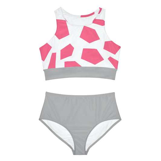 PINK GEODES 101 LIGHT GREY - Sporty Bikini Set (AOP)