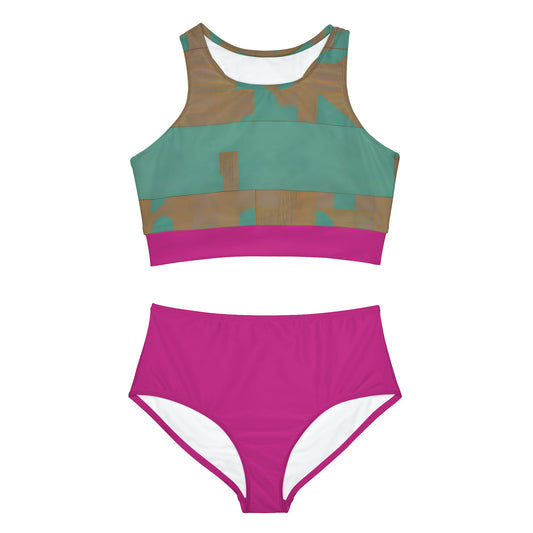 ABSTRACT SHAPES 103 FUSCHIA - Sporty Bikini Set (AOP)