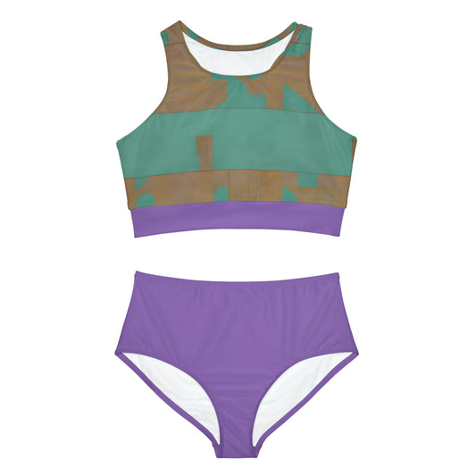 ABSTRACT SHAPES 103 PURPLE - Sporty Bikini Set (AOP)