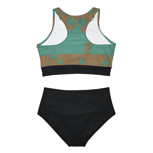 ABSTRACT SHAPES 103 BLACK - Sporty Bikini Set (AOP)