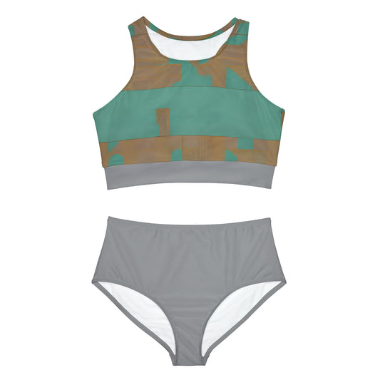 ABSTRACT SHAPES 103 GREY - Sporty Bikini Set (AOP)