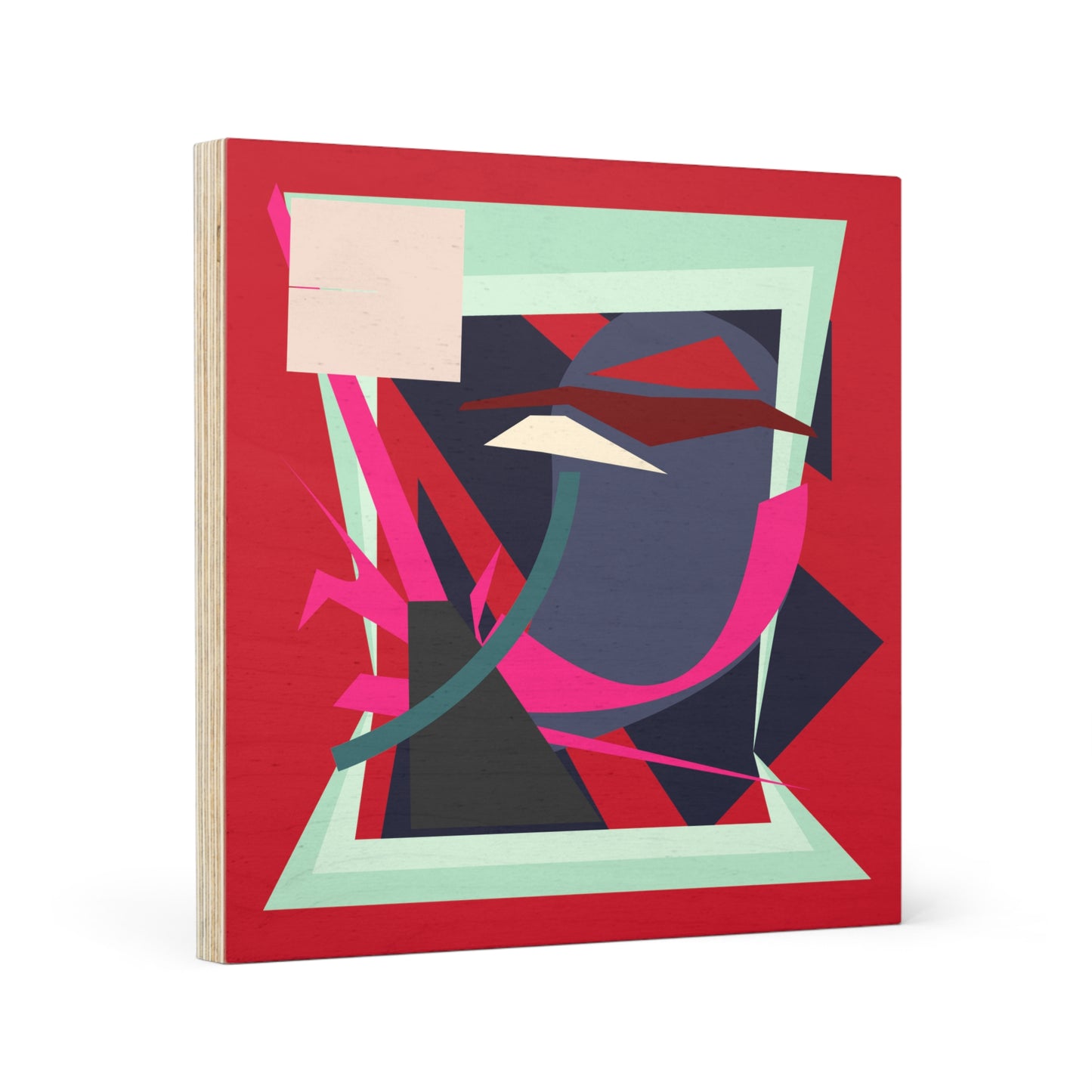 ABSTRACT SHAPE DARK RED 102 - Wood Canvas
