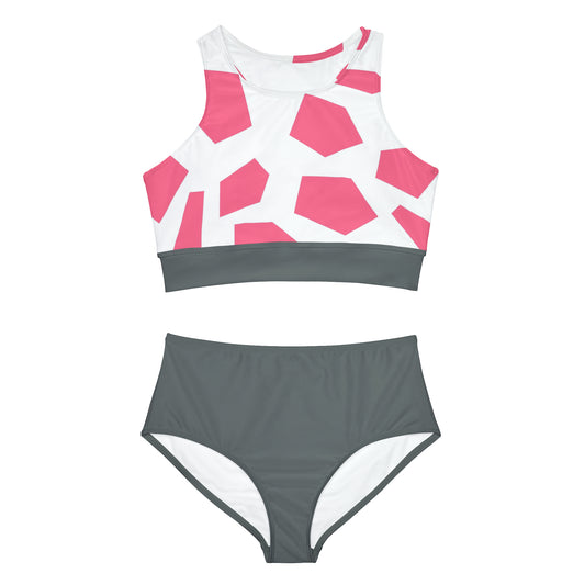 PINK GEODES 101 DARK GREY - Sporty Bikini Set (AOP)