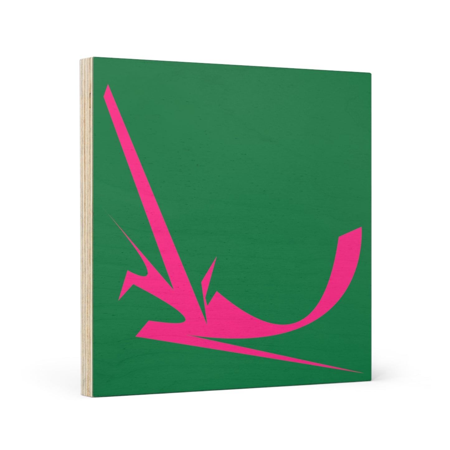 PINK SHAPE GREEN 101 - Wood Canvas