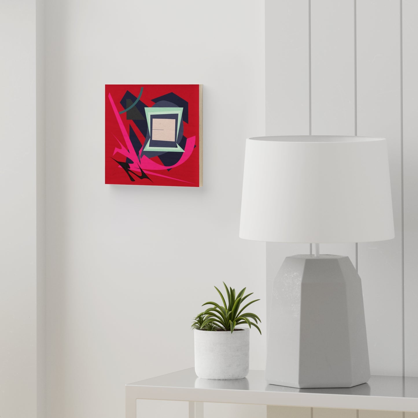 ABSTRACT SHAPE RED 101 - Wood Canvas